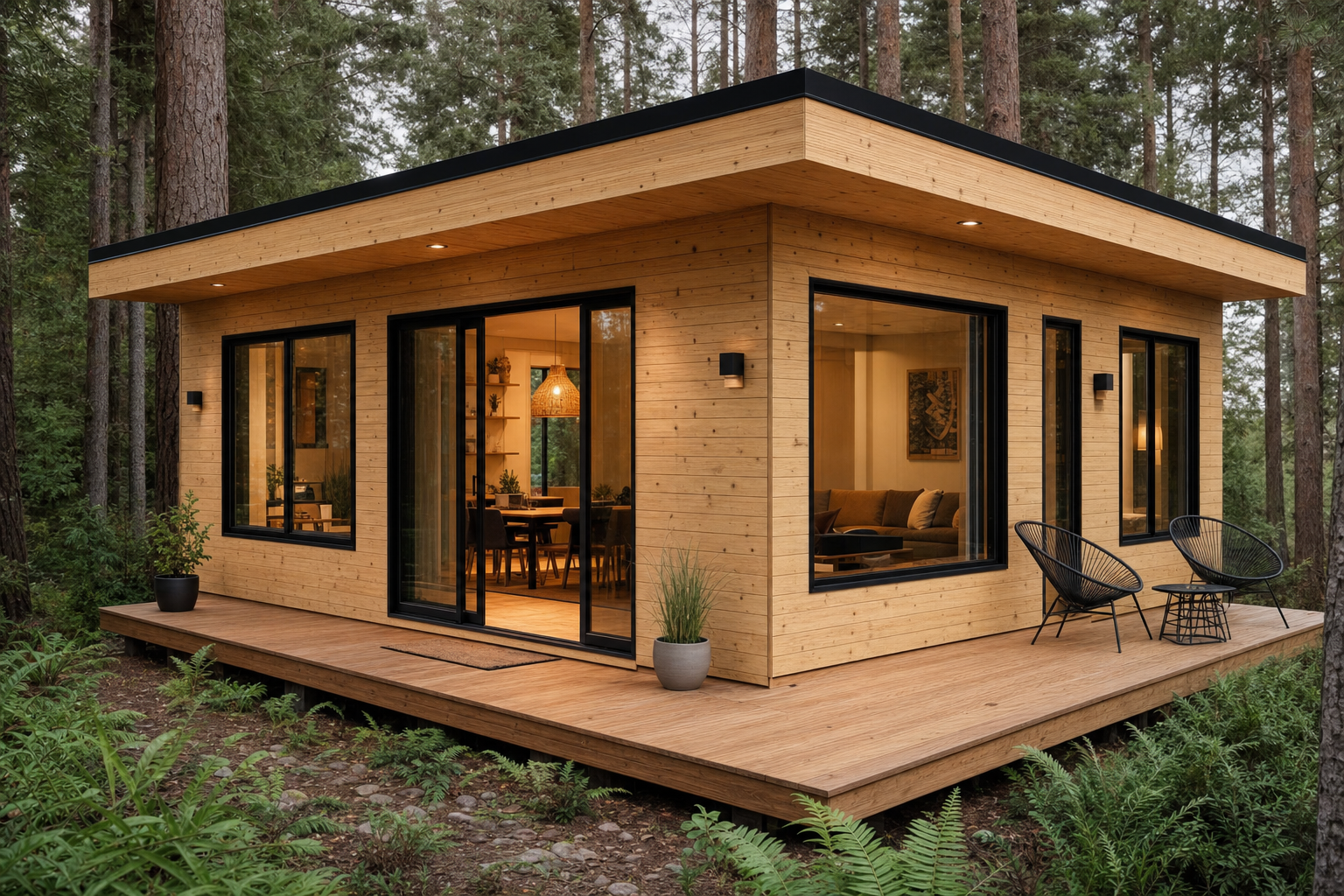 Dom Hexa Panel — elewacja drewno naturalne